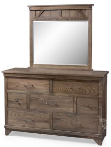 Amish Crafted Solid Oak Wood Cedar Lakes 7 Drawer Dresser & Mirror in Pebble Finish