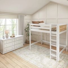 Solid Wood Framed Modern Full High Loft Bed with Straight Ladder on Front