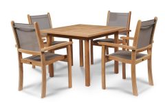 Solid Teak Wood Outdoor Birmingham Square Dining Table with Pearl Chairs