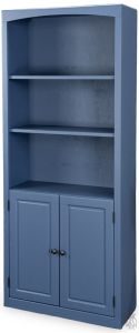 Solid Pine Wood Modern Style Bookcase With Doors 30" wide x 72" high in Wedgewood Blue Finish