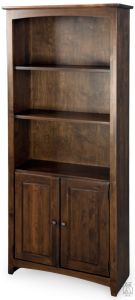 Solid Alder Wood Shaker Bookcase 30" x 72" With Doors in Brown Mahogany Finish
