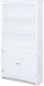 Solid Alder Wood Shaker Bookcase with Doors 36" x 72" in Snow White Finish