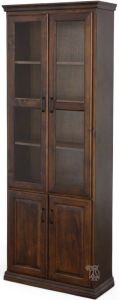 California Made Alder Wood Traditional Bookcase & Glass and Wood Doors 30"w x 84"h in Mocha Finish