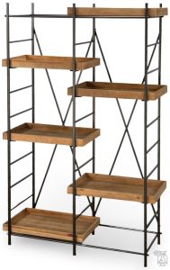 Iron Shelving Bookcase Display Unit with Six Adjustable Wooden Shelves