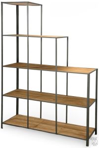 Solid Acacia Wood & Iron Stair Step Bookcase
