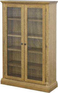 California Made Solid Quartersawn Oak Deluxe Craftsman Bookcase with Glass Doors in Weathered Finish
