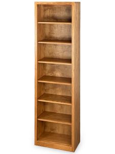 Amish Crafted Solid Oak Wood Edgewood Bookcase, 24″ wide by 84″ high in Seely finish, with seven spacious shelves and a light brown solid oak build, standing upright against a white background.
