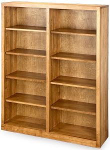 Amish Crafted Solid Maple Wood Edgewood Bookcase 48″w x 60″h in Seely Finish featuring two roomy vertical sections with five shelves each, shown upright against a white background.