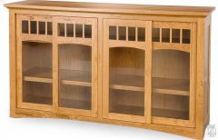 Amish Crafted Solid Rustic Cherry Wood Mission Style Bookcase With Sliding Doors