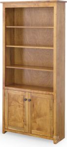 California Made Rustic Maple Wood 36" wide Bookcase With Doors in Fruitwood Finish