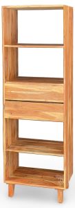 Solid Acacia Wood Tall Bookcase With Drawers