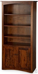 Amish Crafted Solid Cherry Wood Shaker Bookcase With Doors in Asbury Finish