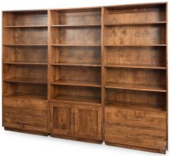 Amish Crafted Solid Maple Wood Modern 3 Piece Willow Glen Bookcase Wall Unit With Drawers & Doors