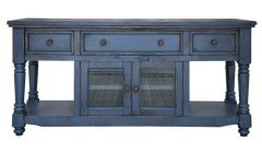 Solid Mango Wood Dining or Media Console in Aruba Dark Blue