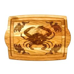 American Made Solid Maple Wood Farmhouse Carver with Blue Crab