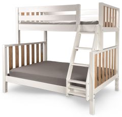 Solid Wood Framed Slant Twin over Full Bunk Bed in White and Natural Finish