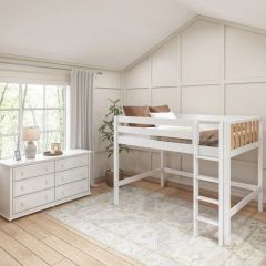 Solid Wood Framed Modern Full Mid Loft Bed with Straight Ladder on Front