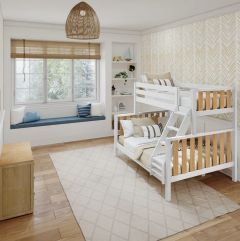 Solid Wood Framed Modern High Twin XL over Queen Bunk Bed with Ladder