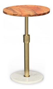 Solid Wood, Gold & Marble Round Pedestal Accent Table