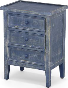 Mahogany Wood Sandy Beach 3 Drawer Accent Table in Ocean Blue Finish