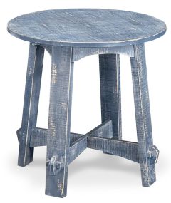 Mahogany Wood Sandy Beach Round Side Table in Ocean Blue Finish