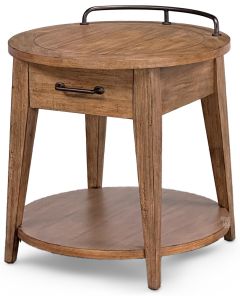 Pinebrook Ridge One Drawer Round End Table in Weathered Toffee Finish