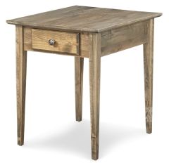 Solid Alder Wood Shaker Large End Table with Drawer In Mineral Finish
