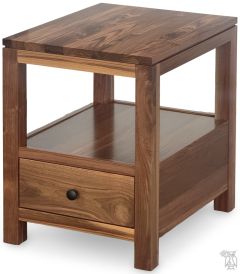 Amish Crafted Solid Walnut Wood Dallas End Table With Drawer in Natural Finish