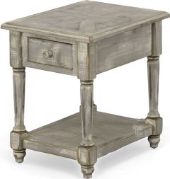 Solid Rustic Pine Wood Hinsdale Chairside Table in Greywood Finish