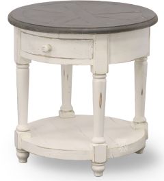 Solid Rustic Pine Wood Hinsdale Round Chairside Table in Cottonwood Finish