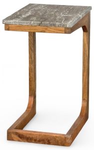 Solid Acacia Wood Sofa Mate Table with Titanium Travertine Top