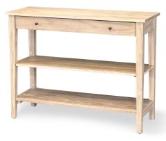 Mahogany Wood Console Table with Drawer & Shelves in Wheat Finish