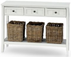Glen Cove Console Table with Basket in Alabaster Finish