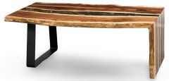 Amish Crafted Solid Rustic Walnut Vermillion Coffee Table with Water Fall River Rock and Hamilton Iron Base