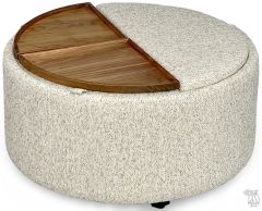 Solid Walnut Mingle Round Reversible Top Storage Ottoman