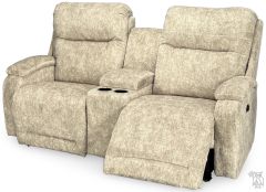 American Made Maverly Power Reclining Loveseat With Console And Power Tilt Headrest in Dune Fabric