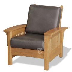Amish Crafted Solid Cherry Wood Grand Rapids Leather Easy Chair in Natural Finish