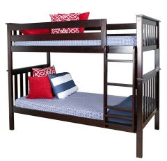 Solid Pine Wood Twin over Twin Bunk Bed in Espresso Finish