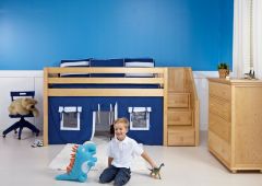 Solid Wood Framed Great Low Loft Bed with Curtain