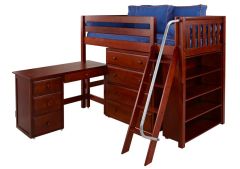 Solid Wood Framed Katching Mid Loft Storage Bed with Angled Ladder