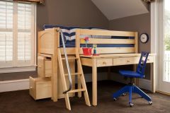 Solid Wood Framed Kicks10 Low Loft Storage Bed with Tilting Desk and Angled Ladder