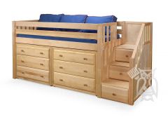 Solid Wood Framed Great3 Low Height Storage Twin Loft Bed with Staircase in Natural Finish