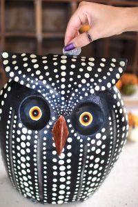Painted Metal Owl Bank