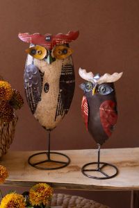 Large Recycled Iron Owl on Stand Each