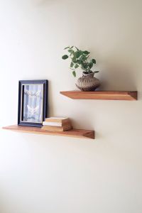 Set of Two Floating Acacia Wood Shelves