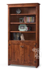 California Built Rustic Knotty Alder Wood 36" wide Bookcase With Doors in Rustic Cherry Finish