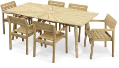 Solid Teak Wood Outdoor Cambria Dining Table & Modurn Chair Set