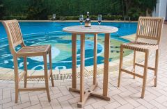 Solid Teak Wood Outdoor Palm Round Bar Table & Stool Set