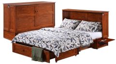 Solid Parawood Clover Queen Size Cabinet Style Murphy Bed & Mattress in Cherry Finish