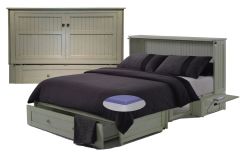 Solid Parawood Daisy Queen Size Cabinet Style Murphy Bed & Mattress in Buttermilk Finish